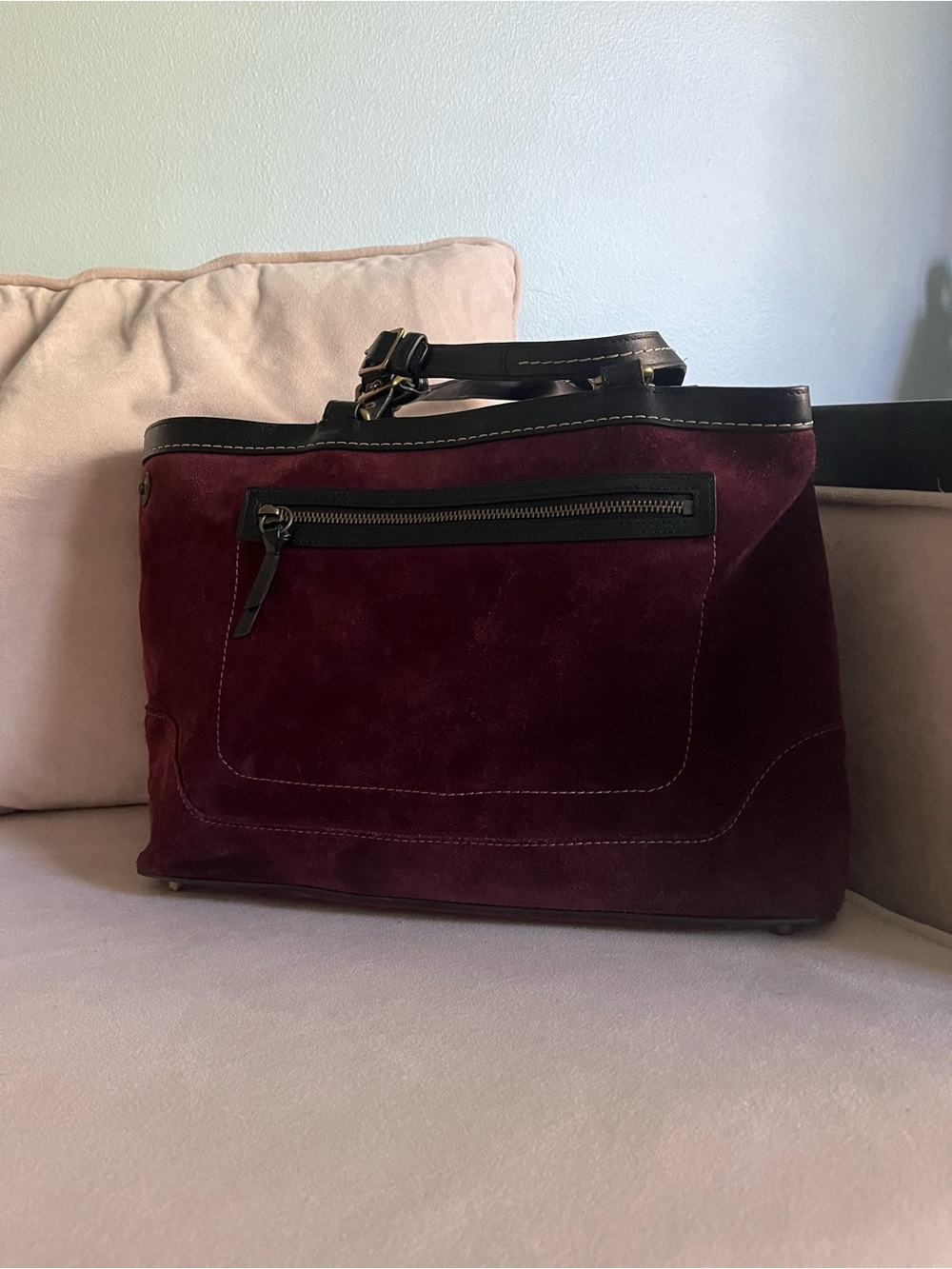 Vintage Coach Hampton tote. Eggplant suede with purple lining.